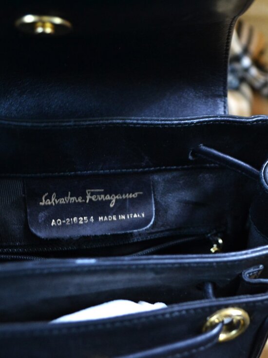 Salvatore Ferragamo Black Nubeck Calf Leather Backpack Gold Hardware Signed Bow main image 9